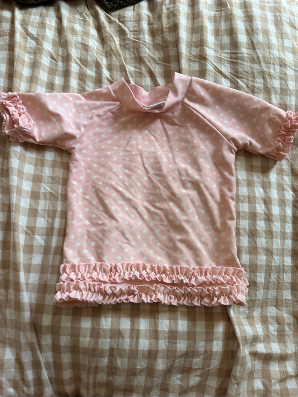 Ruffle Butts Pink Polka Dot Ruffle Swim Top 2T